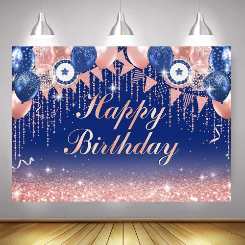 Vista 4 de Mocsicka Telón de fondo azul y oro rosa con purpurina para decoración de fiesta de cumpleaños Bokeh, suministros para fiestas de cumpleaños, fondos