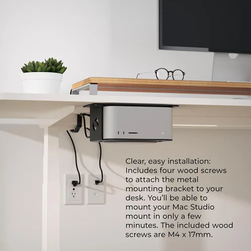 Vista 6 de HumanCentric Soporte para debajo del escritorio compatible con Mac Studio, soporte de montaje para M4 M3 M2 M1, disipación de calor, arañazos