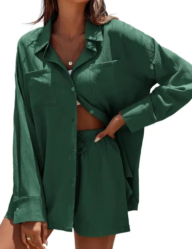 Vista 9 de Ekouaer Womens Button Down Lounge Set Comfy 2 Piece Loungewear Pajama Sets with Pockets