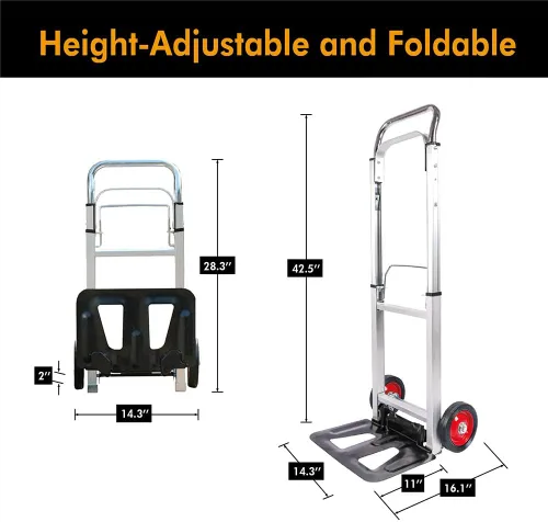 Vista 3 de LEADALLWAY Carro de Mano de Aluminio Plegable con Ruedas de 6" Capacidad de 220 libras