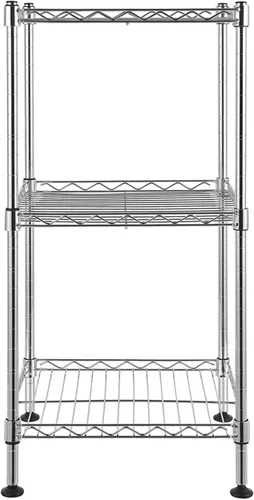 Vista 4 de Estante de almacenamiento de metal, torre de estantería de alambre de acero de 3 niveles, estante de almacenamiento de metal para lavandería, baño