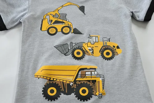 Vista 4 de Little Hand Conjunto de pijama para niño, pijama corto para niños, ropa de dormir de camión monstruo, ropa de dormir de algodón para excavadora