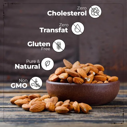 Vista 4 de Happilo Almendras de California 100% naturales premium bolsa de 2.2 lbs Badam Giri Premium Alto en fibra y aumenta la inmunidad Nueces reales