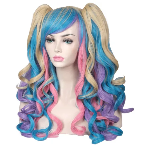 Vista 6 de ColorGround - Peluca larga rizada para cosplay con 2 coletas, talla única