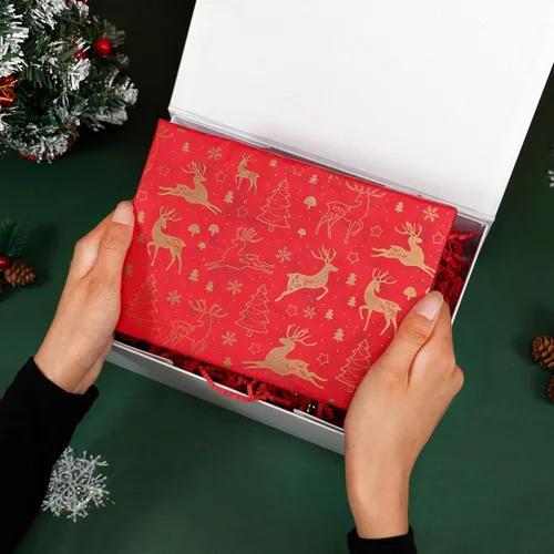 Vista 2 de Bobobag Papel de seda de Navidad de 20 x 20, 80 hojas para bolsas de regalo - Papel de seda dorado para regalos de Navidad y celebraciones
