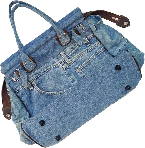 Vista 5 de Bijoux de Ja Bolso de mano grande de mezclilla azul con doble asa superior para mujer, Azul