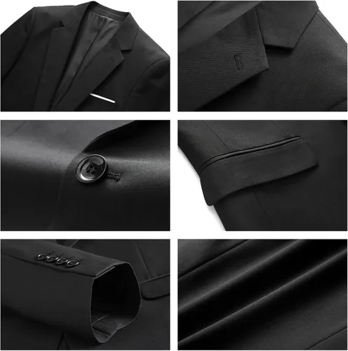 Vista 5 de Trajes de 2 piezas para hombre, ajuste delgado, casual, con un botón, trajes sólidos para hombre, negocios, boda, fiesta, chaqueta, blazer