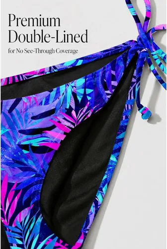 Vista 6 de Traje de baño de cintura baja con cobertura moderada para mujer Azul (Leaves)