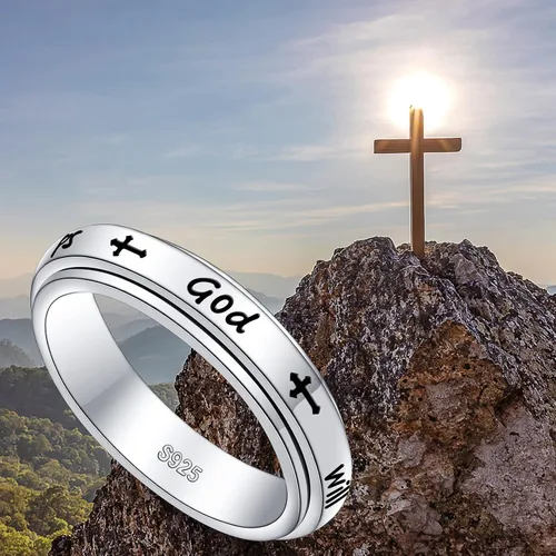 Vista 5 de Anillo giratorio de plata de ley S925 para aliviar la ansiedad y la preocupación, anillo inspirador para aliviar el aburrimiento y el autismo