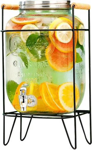 Vista 6 de Dispensador de bebidas de vidrio con espita sin fugas, dispensador de agua, contenedor de jugo para el hogar, dispensador de bebidas frías perfecto