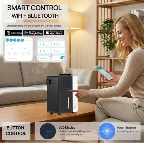Vista 3 de Difusor - Máquina de aire WiFi para uso doméstico y comercial, cubre 7500 pies cuadrados, difusor de aceite HVAC sin agua para nebulización de aire