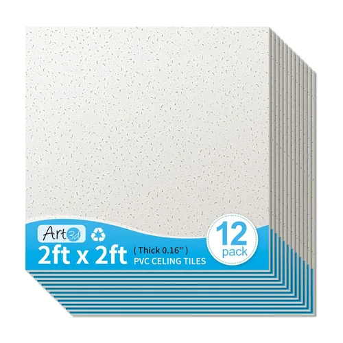 Vista 8 de Art3d Paquete de 24 azulejos de techo lisos, no se hunden ni se rompen