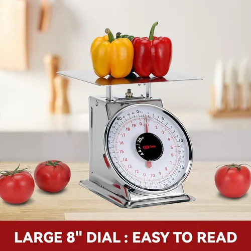 Vista 4 de Tada Báscula mecánica de cocina de acero inoxidable de 44 libras, báscula de alimentos resistente con control de porciones, báscula de alimentos