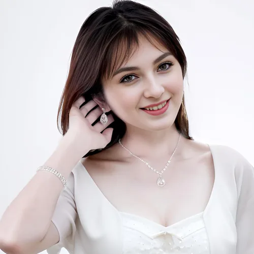 Vista 7 de Jmkcoz Women Jewelry Set Silver Necklace Earrings Bracelet Rhinestone Crystal Bridal Wedding Jewelry Sets for Brides Bridesmaid Wedding Party