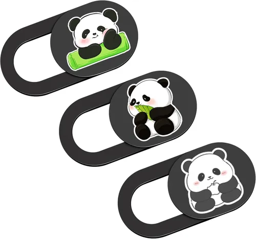 Vista 10 de Funda deslizante para cámara de laptop, 0.02 pulgadas, ultradelgada, linda con diseño de panda, para MacBook Pro, laptops, smartphone, Mac, PC Negro