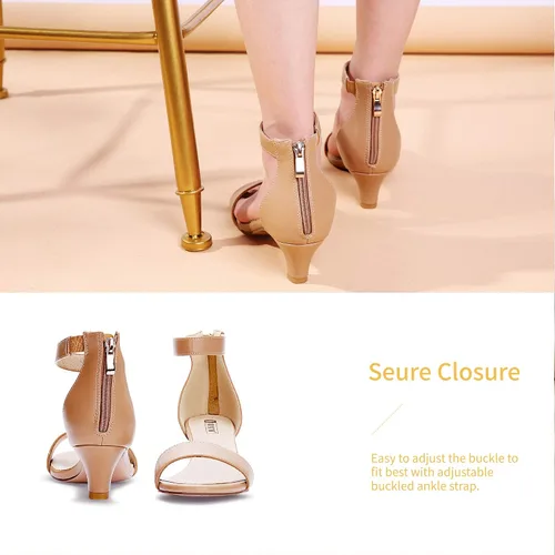 Vista 5 de IDIFU Kitten Heels for Women IN2 Low Heels Open Toe Ankle Strap Heeled Sandals Wedding Bridal Evening Prom Party Dress Shoes Womens Heels With Zipper