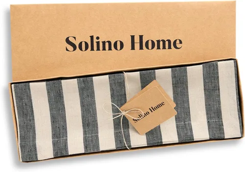Vista 4 de Solino Home Sorrento - Juego de 4 manteles individuales de lino 100% lino puro, 14 x 19 pulgadas, color negro y natural, para otoño