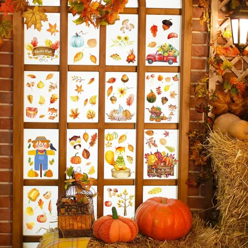 Vista 6 de Decoraciones navideñas para ventanas, calcomanías de ventana de Navidad de doble cara para vidrio