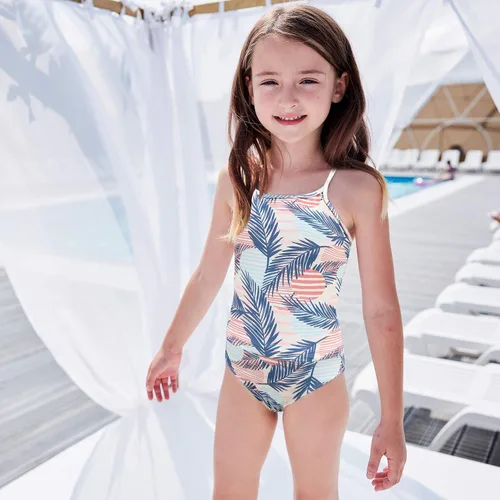Vista 4 de Traje de baño de dos piezas para niñas, tankini hawaiano con volantes