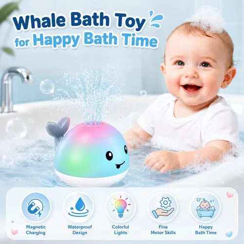 Vista 2 de Gigilli - Juguetes de baño para bebés, juguetes de baño magnéticos recargables para niños, bañera para niños pequeños, piscina, mesa de agua