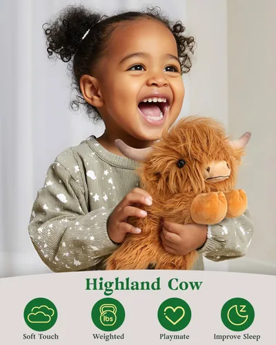Vista 8 de Cuckool Highland Cow - Animales de peluche, adorable animal de peluche esponjoso de ganado de las tierras altas, lindo peluche suave de vaca