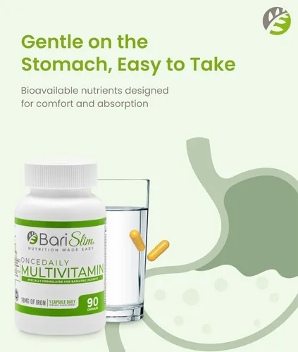 Vista 4 de BariSlim Cápsula multivitamínica bariátrica Once Daily - 18 mg de hierro - Vitamina bariátrica y suplemento para poscirugía incluyendo bypass