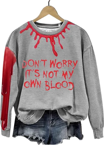 Vista 2 de ZJHANHGKK Women's Fashion Round Neck Casual Letter Blood Print Long Sleeve Top Sweatshirt Ladies Sweat Outfit