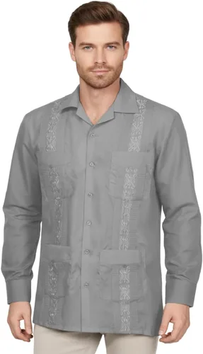 Vista 9 de NE PEOPLE Camisa de manga larga bordada con botones de guayabera cubana para hombre (S-4XL)