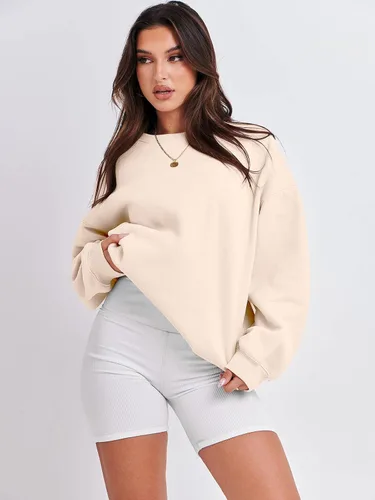 Vista 2 de ANRABESS Sudadera de gran tamaño para mujer, de forro polar, manga larga, cuello redondo, informal, para otoño 2023, ropa de moda