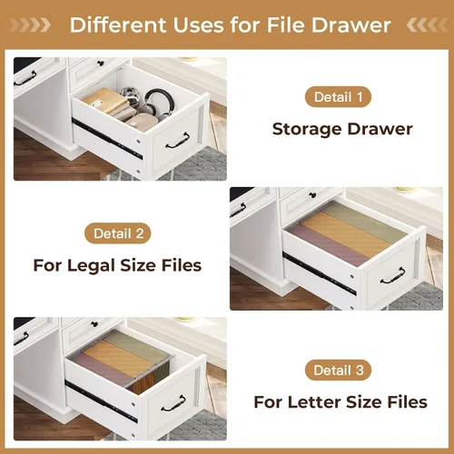 Vista 7 de BTHFST Escritorio ejecutivo con cajón de archivos, escritorio para computadora con soporte para monitor, escritorio de oficina en casa con cajones
