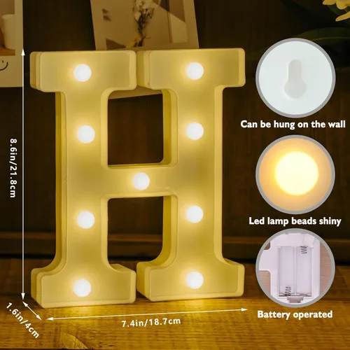 Vista 2 de Letras iluminadas, letras con luces LED de 26 alfabetos, letras iluminadas decorativas, letras de marquesina LED que funcionan con pilas para Luz