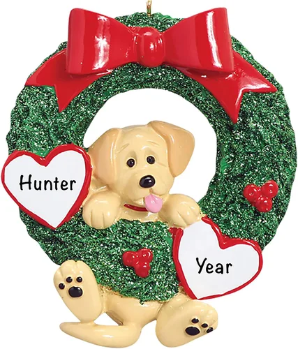Vista 10 de Adorno de perro Labrador negro personalizado 2026 Personalizado las 24 horas, adornos de Navidad para mascotas grabados con láser para árbol