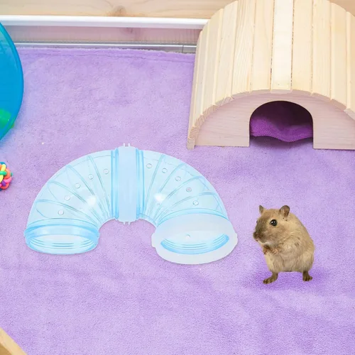 Vista 6 de UKCOCO Juego de tubos para hámster, túnel transparente para bricolaje, conector de ejercicio curvado, accesorios de jaula para hámster pequeños