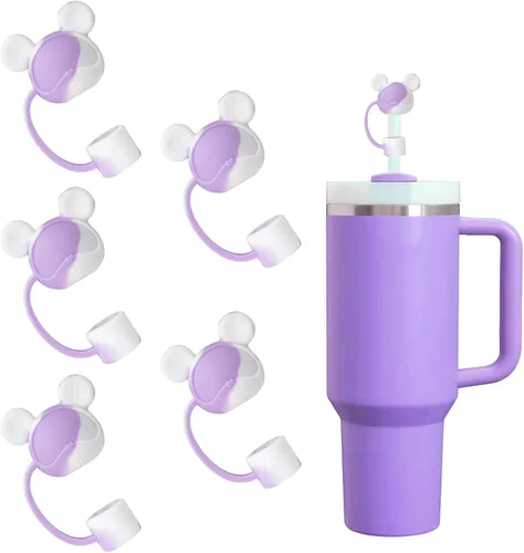 Vista 28 de Juego de 4 fundas de popote con diseño de estrella compatibles con vasos Stanley de 30 y 40 onzas, reutilizables, bonitas puntas de popote