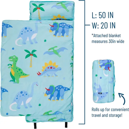 Vista 9 de Wildkin Paquete de mochila de 12 pulgadas con tapete de microfibra para siesta (tierra de dinosaurios)