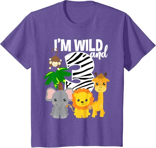 Vista 48 de Camiseta de cumpleaños con temática de zoológico de I'm Wild and 3, Negro, S