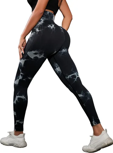 Vista 3 de OVESPORT Paquete de 3 leggings de entrenamiento de cintura alta sin costuras con teñido anudado para mujer, pantalones deportivos para yoga
