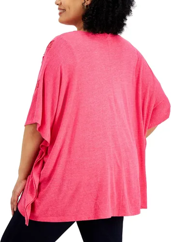 Vista 2 de JM Collection Women Plus Size Crochet-Trim Poncho Top (2X, Berry Sorbet)
