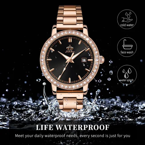 Vista 6 de Fate Love Relojes para mujer, juego de collar de movimiento de cuarzo japonés, conjunto de joyas de corazón, impermeable, 100 pies, analógico, reloj