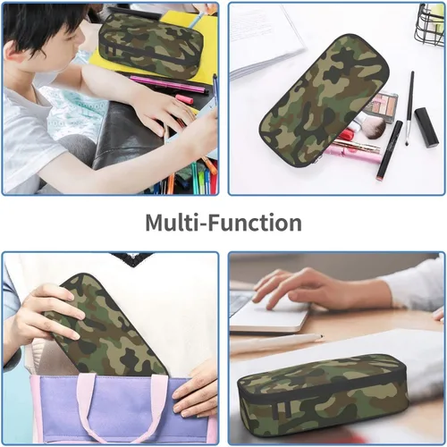 Vista 6 de Estuche para lápices con estampado de camuflaje verde y camuflaje, bolsa con soporte para bolígrafos, organizador de escritorio para escuela