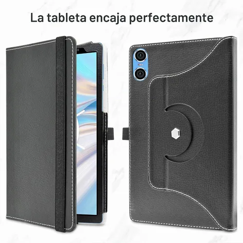 Vista 4 de Bige para tabletas TECLAST P26T/Vortex T10M Pro Plus de 10.1", soporte giratorio de 360 grados con cubierta de bonito patrón, color negro