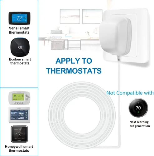 Vista 2 de Adaptador/Transformador de corriente de 24 voltios, adaptador de cable C, termostato, compatible con todas las versiones de timbre y termostato