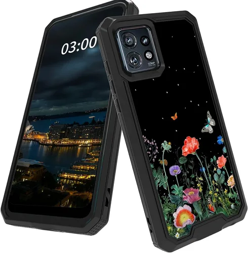 Vista 30 de Funda para Motorola Edge Plus para Moto Edge Plus 2023 con diseño de patrón de mariposa artística a prueba de caídas de policarbonato duro de doble