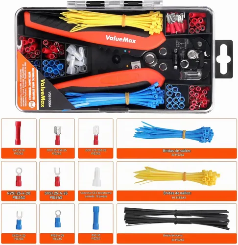 Vista 7 de ValueMax Juego de herramientas para pelacables de 266 piezas, herramienta automática autoajustable de 8 pulgadas para AWG 10-24, pelacables