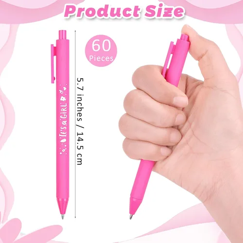 Vista 2 de ADXCO 60 bolígrafos de baby shower con texto en inglés "It's a Girl" de 0.039 in con tinta negra, bolígrafos retráctiles de escritura