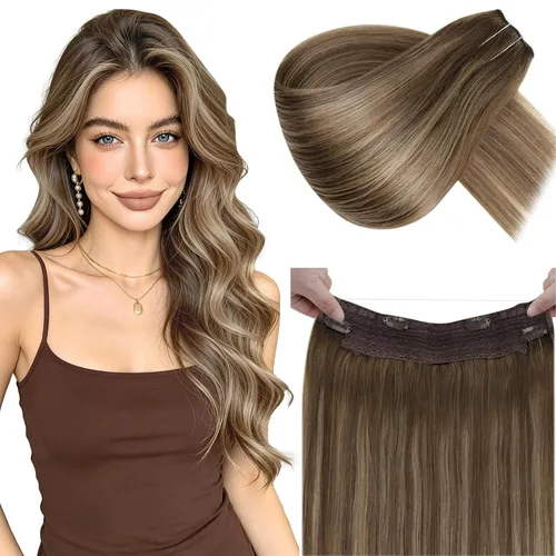 Vista 22 de LaaVoo Extensión de cola de caballo de cabello humano marrón para mujer, extensiones de cola de caballo marrón oscuro, extensiones de cabello humano