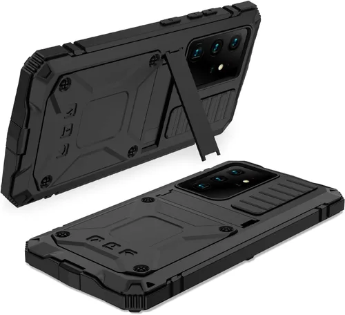 Vista 2 de Funda ultra resistente para Galaxy S22, protector de pantalla y soporte de metal integrado, impermeable, a prueba de polvo y caídas, resistente Negro