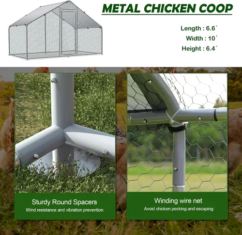 Vista 3 de TOLEAD Gallinero de metal grande mejorado con malla de alambre de tres soportes, corral de pollo, con cubierta resistente al agua y anti-UV, casa