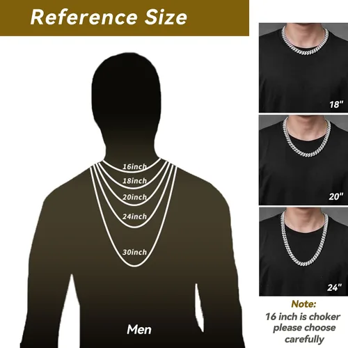 Vista 7 de Cadena de eslabones cubanos para hombre, 0.51 pulgadas de ancho, plataoro, cadena cubana AAA+, diamantes de imitación, aleación de zinc, cadenas