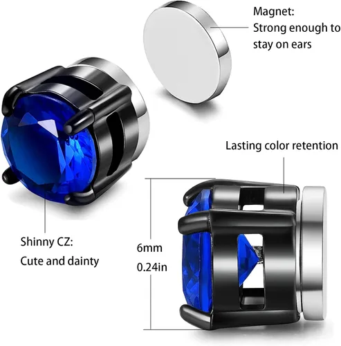 Vista 3 de KWUNCCI Magnetic Stud Earrings for Men, 5 Pairs Stainless Steel Clip On Earrings for Men Studs, Non Pierced Earrings for Men, Fake Earrings Men, Non